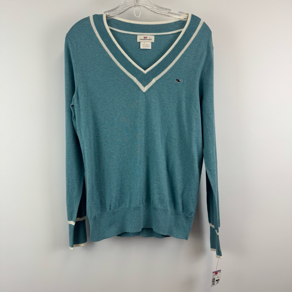 Vineyard Vines V-Neck Pullover Cashmere Blend Sweater Women's‎ Sz S Blue NWT